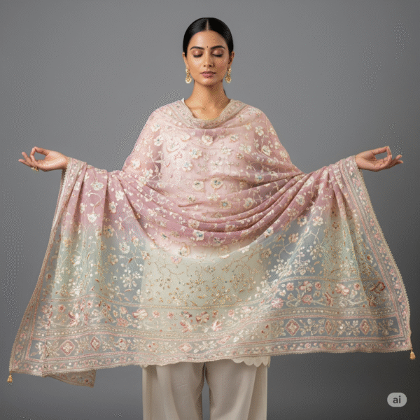 The "Mystic Bloom" Embroidered Chiffon Dupatta